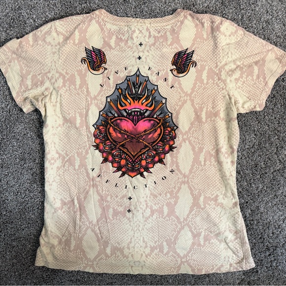 Affliction Beige Graphic Lace-Up Tee - Picture 3 of 6